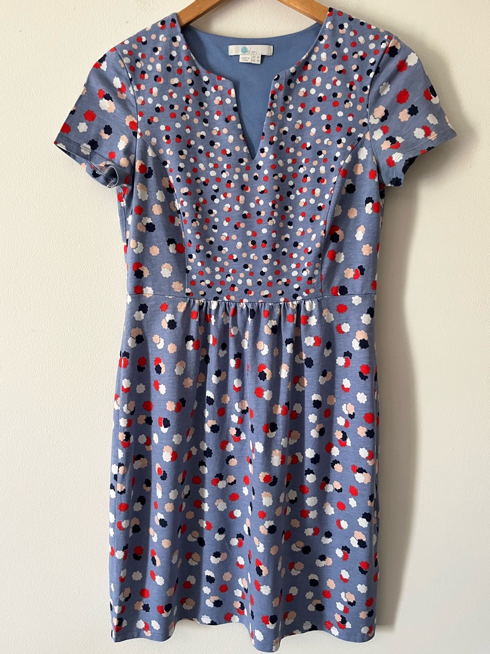 Boden Light Periwinkle Blue Dress with Abstract Floral Print 8P Modest, Demure